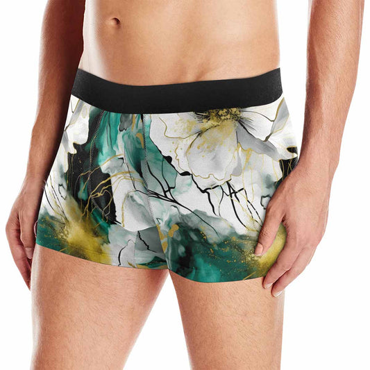 Green and White Ink Floral AUS Men's Boxer Briefs (Made In AUS)