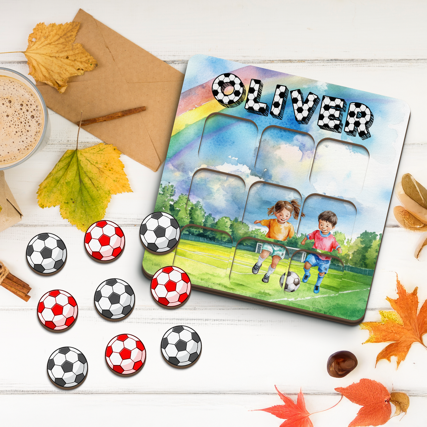 Personalised Wooden Tic Tac Toe Board – Personalised Soccer Theme, Playful & Stylish Décor