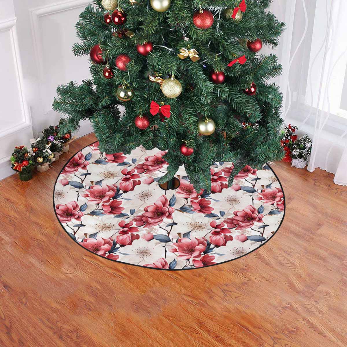 Pink Floral Small  Christmas Tree Skirt