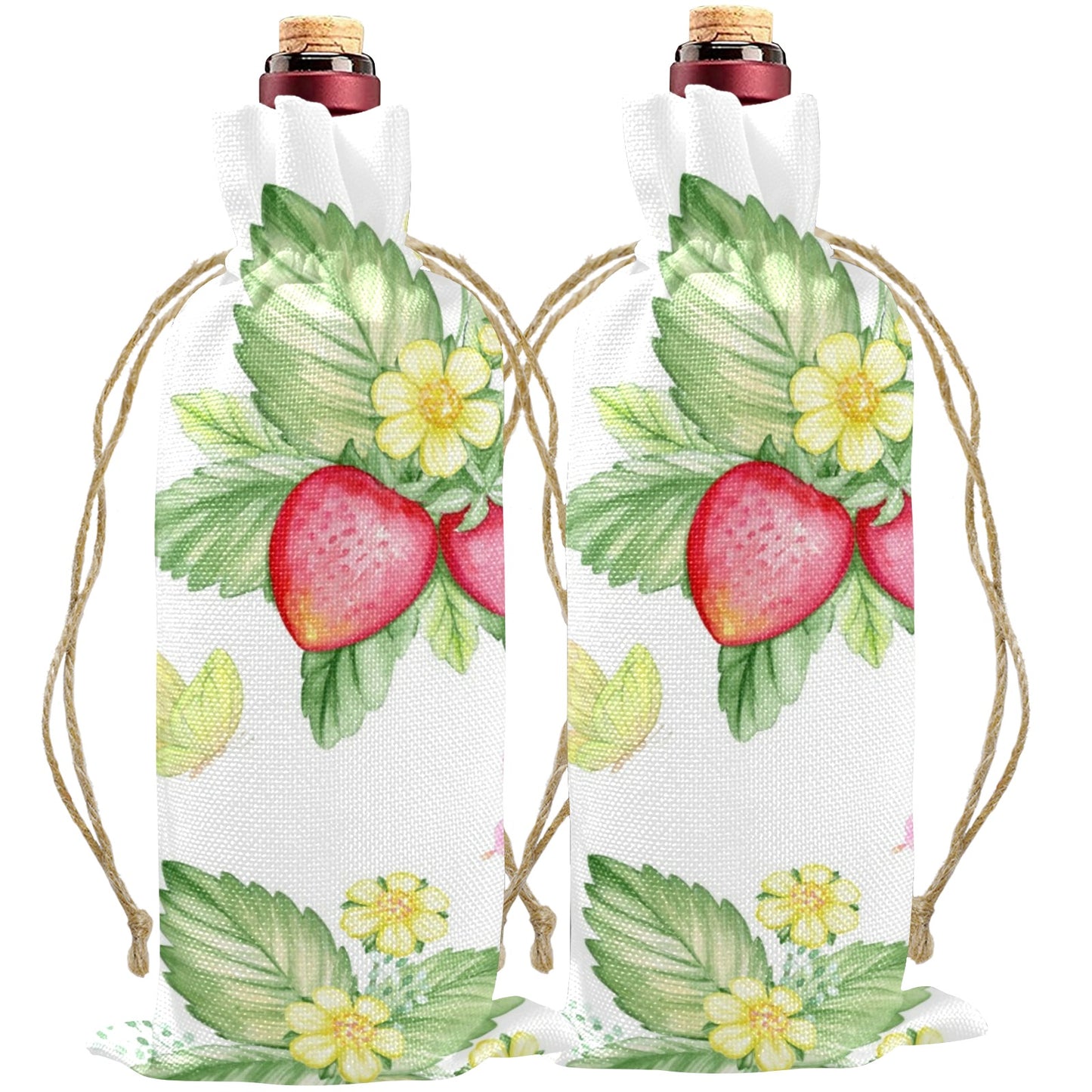 Strawberry Fields Linen Wine Bottle Bag