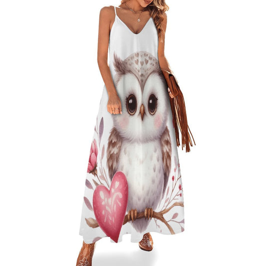 Owl Spaghetti Strap Ankle-Length Dress Long dress