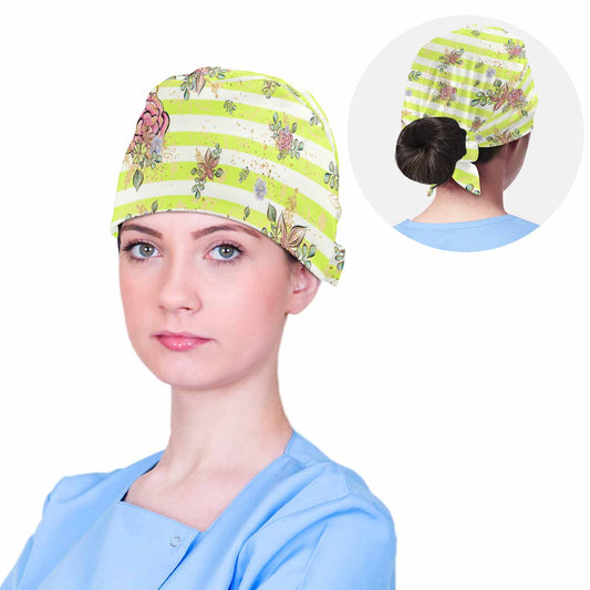 Nurse Scrub Cap Candy Stripe Floral  Scrub Cap