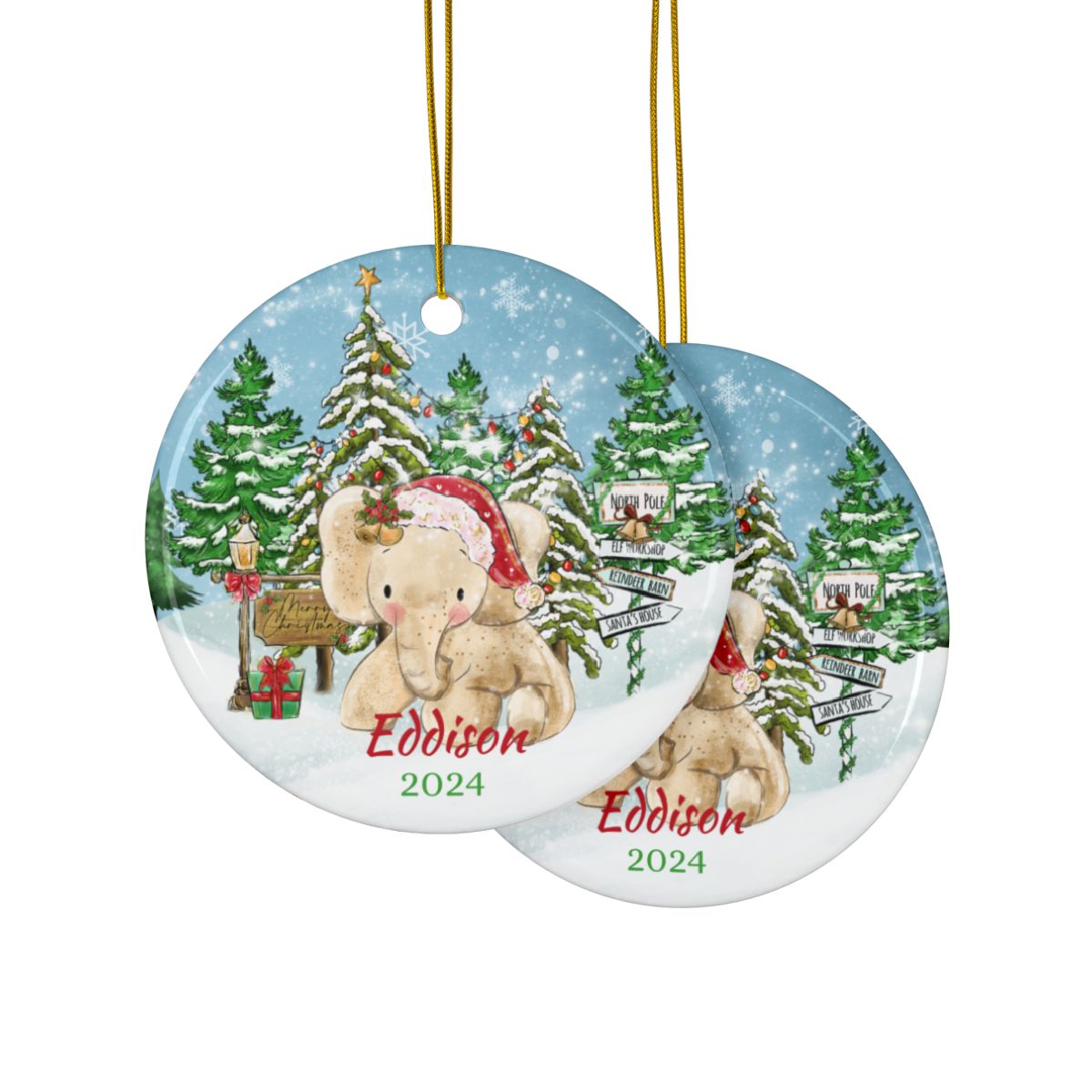 Custom Baby Elephant Ornament, Personalized Christmas Decoration, Ceramic Holiday Keepsake, Cute Animal Design, Gift for Kids, Tree Decor