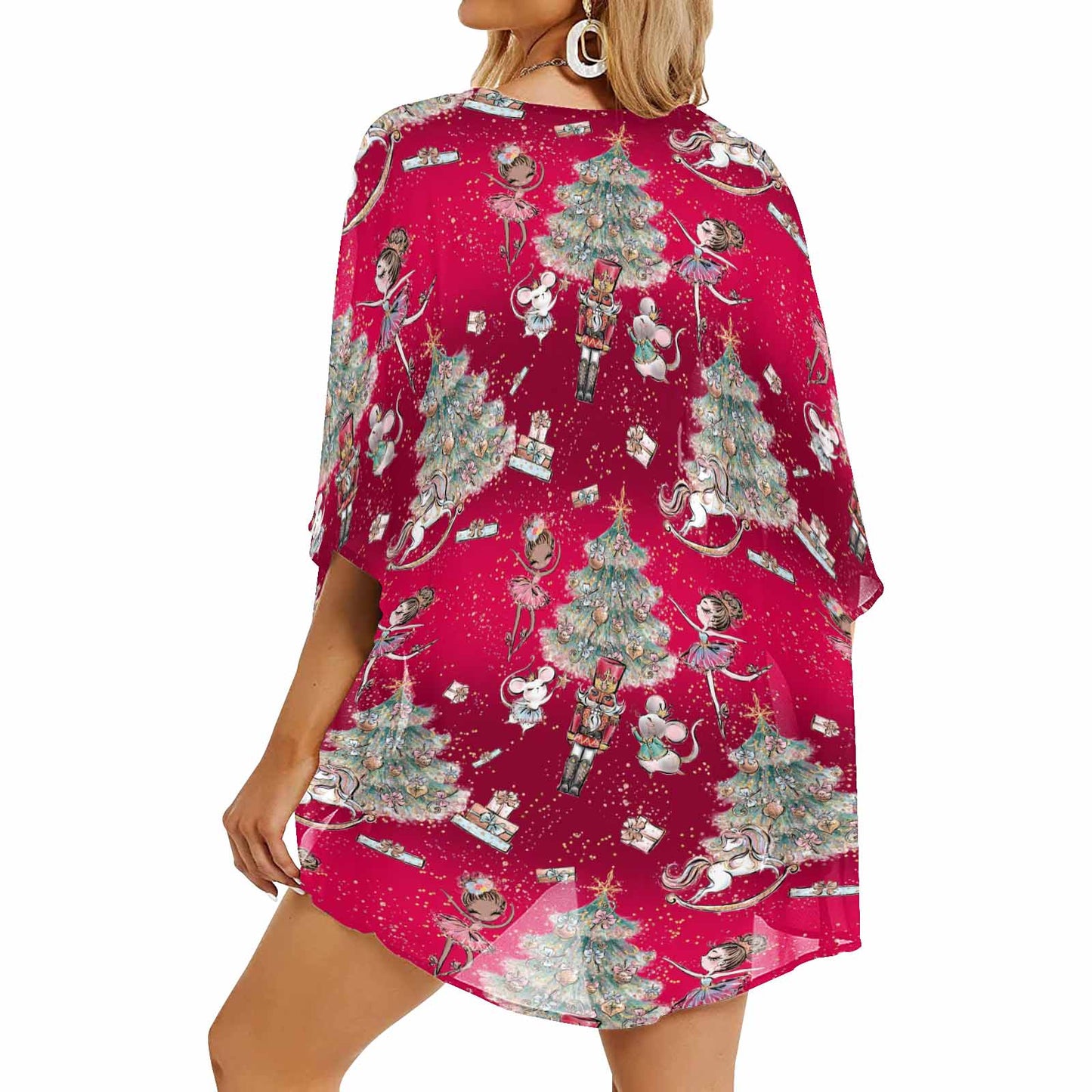 Red Christmas Women's Kimono Chiffon Cover Up