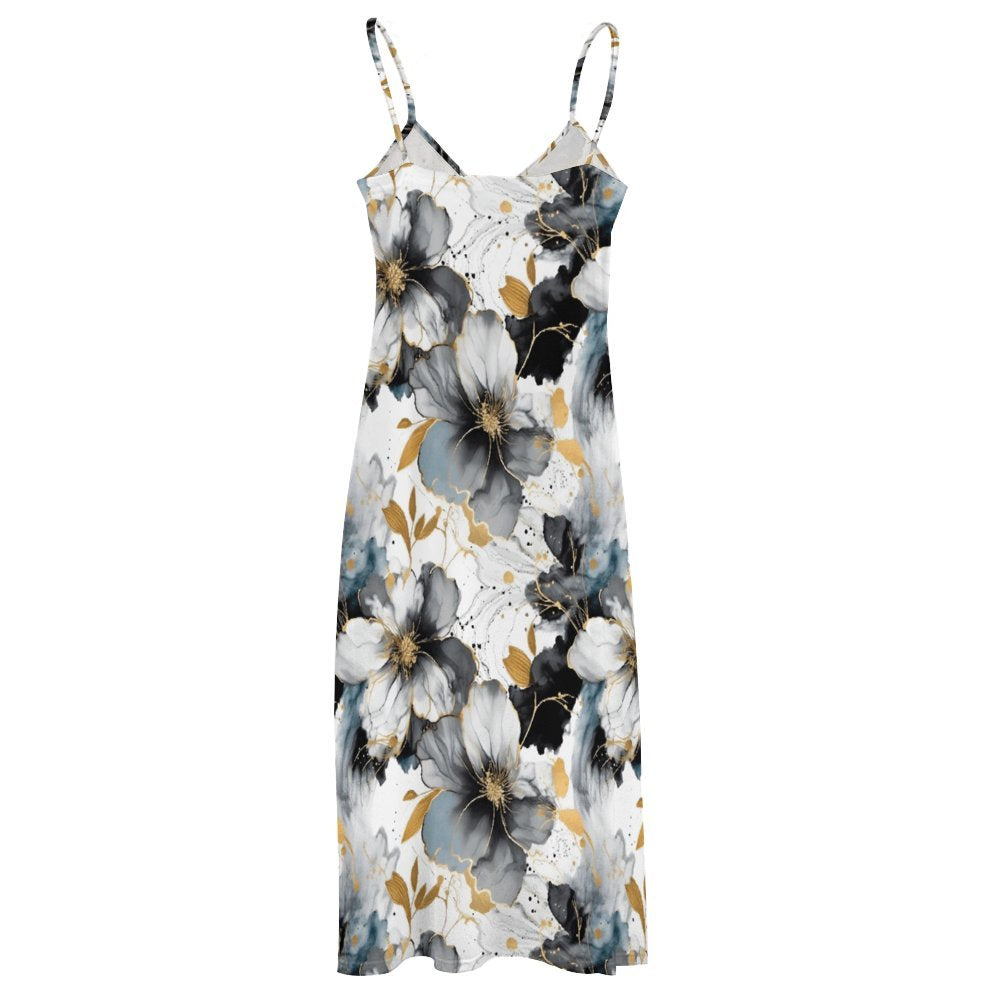 Alcohol Ink Floral Spaghetti Strap Ankle-Length Dress Long dress