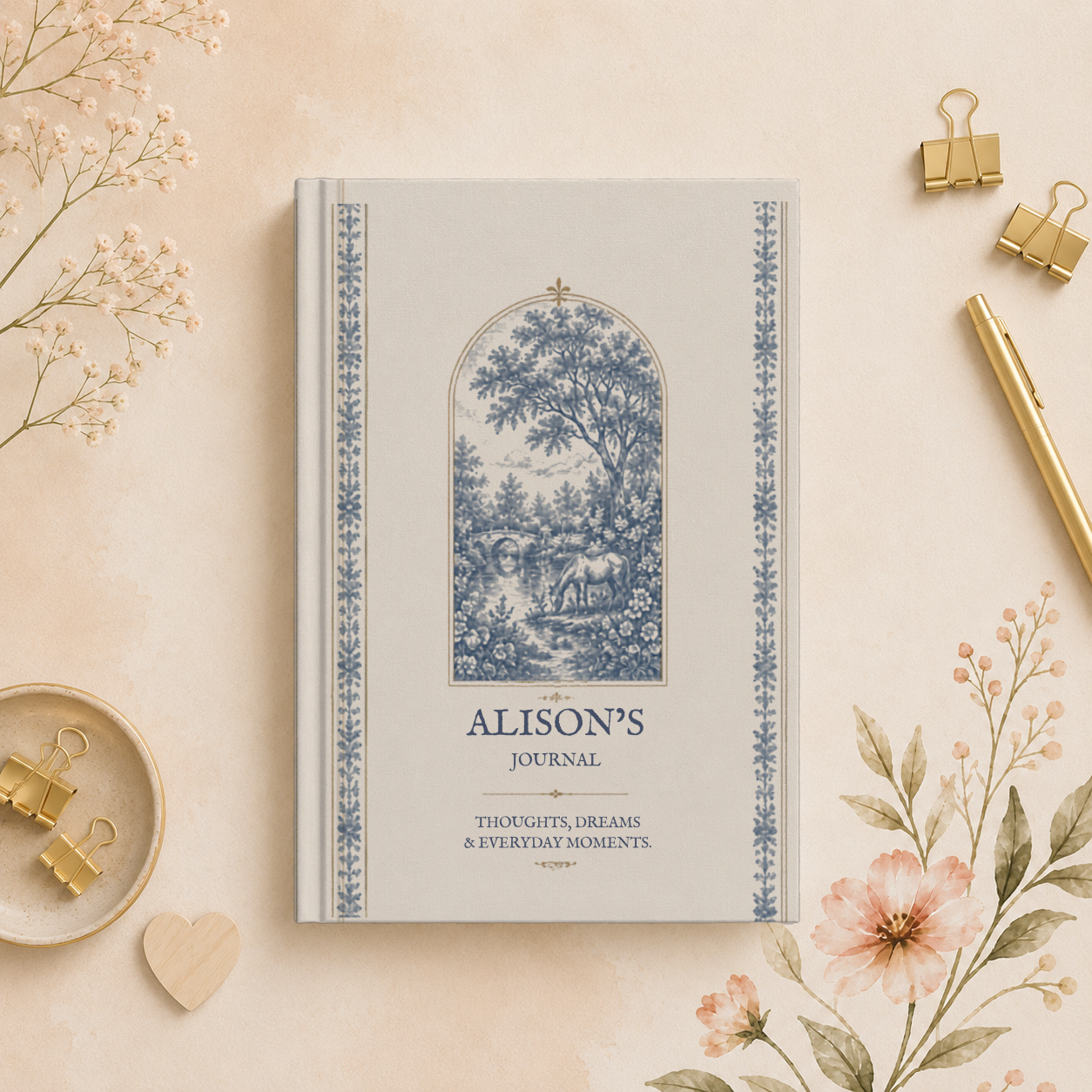 Personalized Hardcover Journal, Custom Lined Diary, Elegant Journal Gift, Unique Floral Design Notebook, Inspirational Writing Book