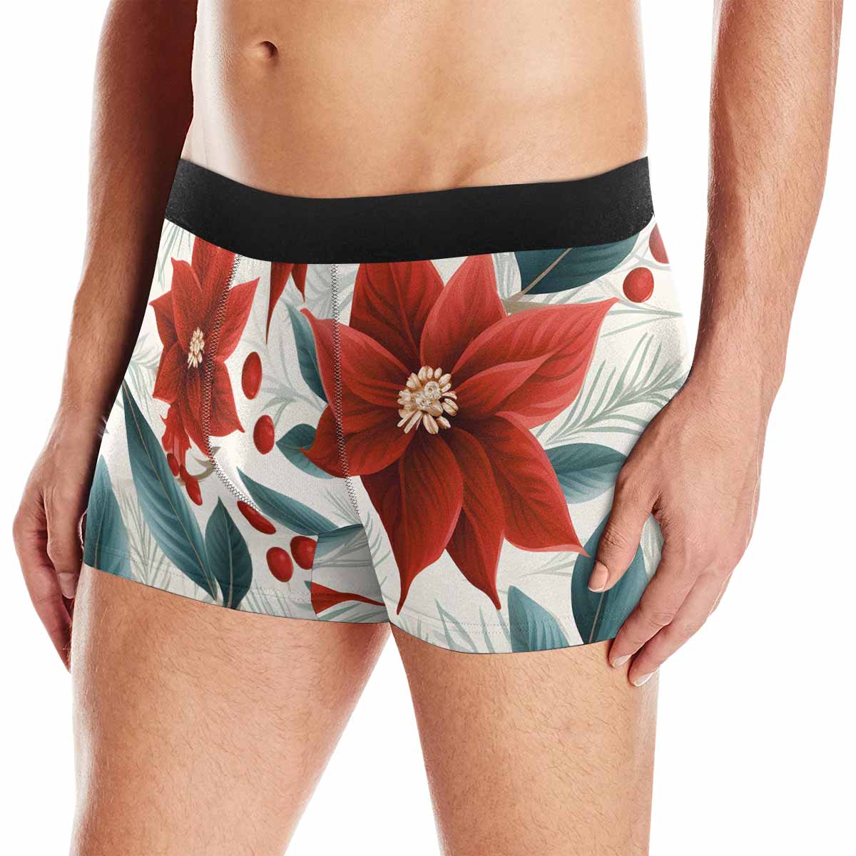 Christmas Red Poinsettia AUS Men's Boxer Briefs (Made In AUS)