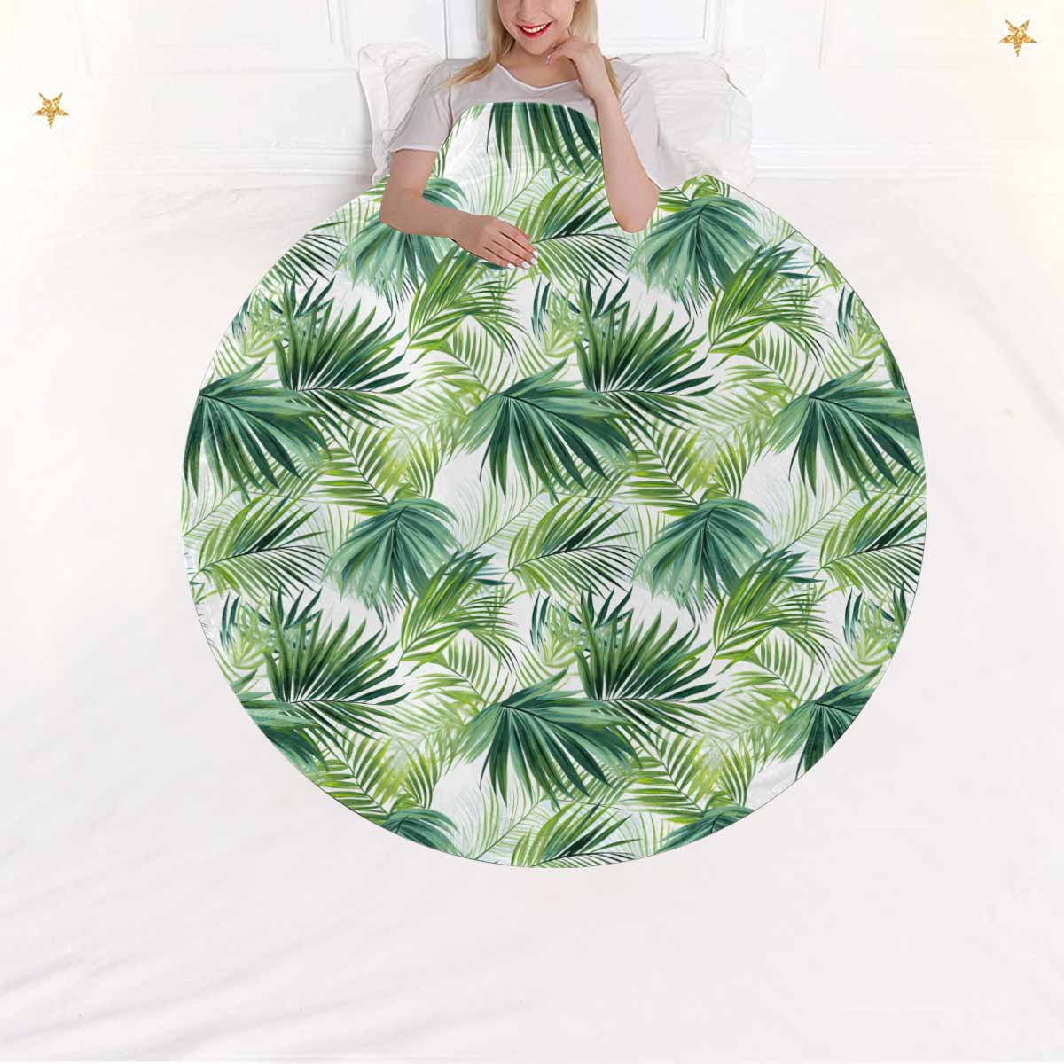 Green Palm Leaves  Circular Micro Fleece Blanket 60"