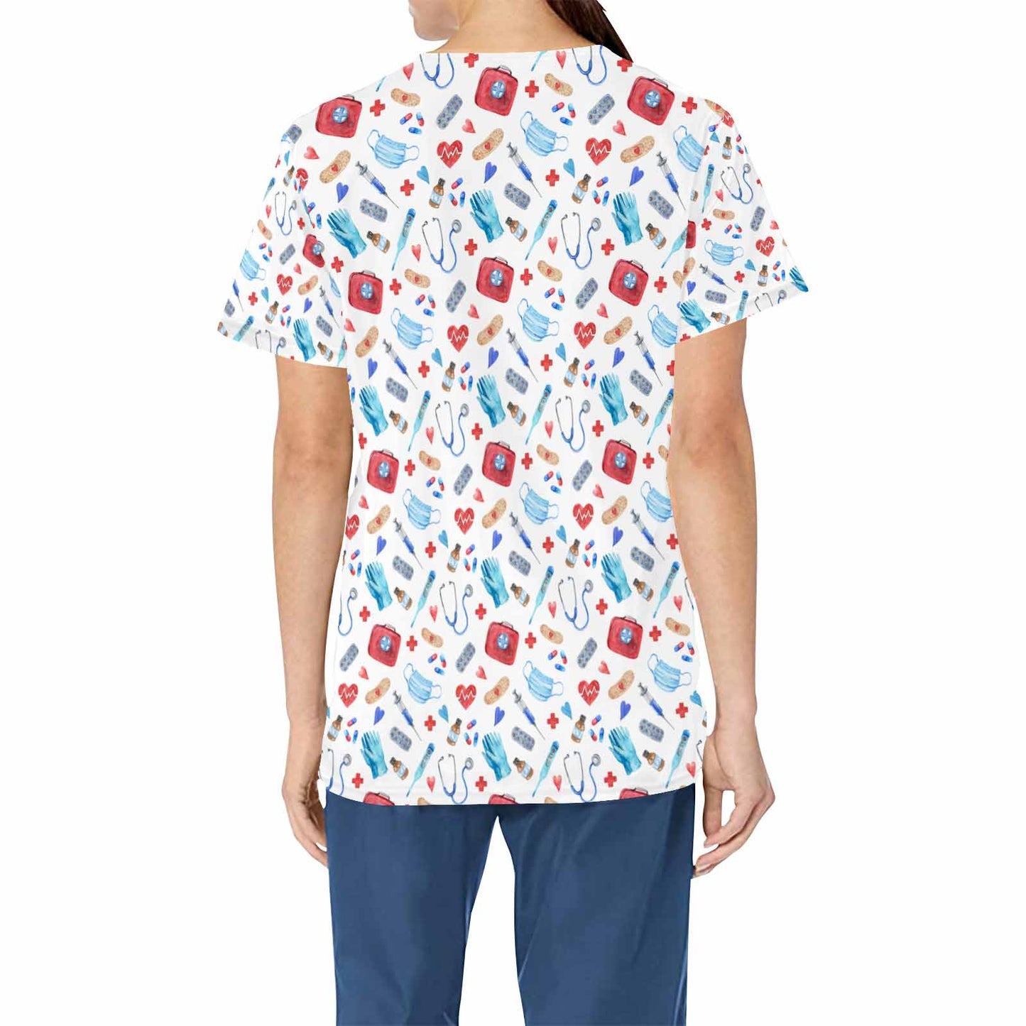 Nurse  Women's V Neck Scrub Top Nurse Uniform with Deep Front Pockets