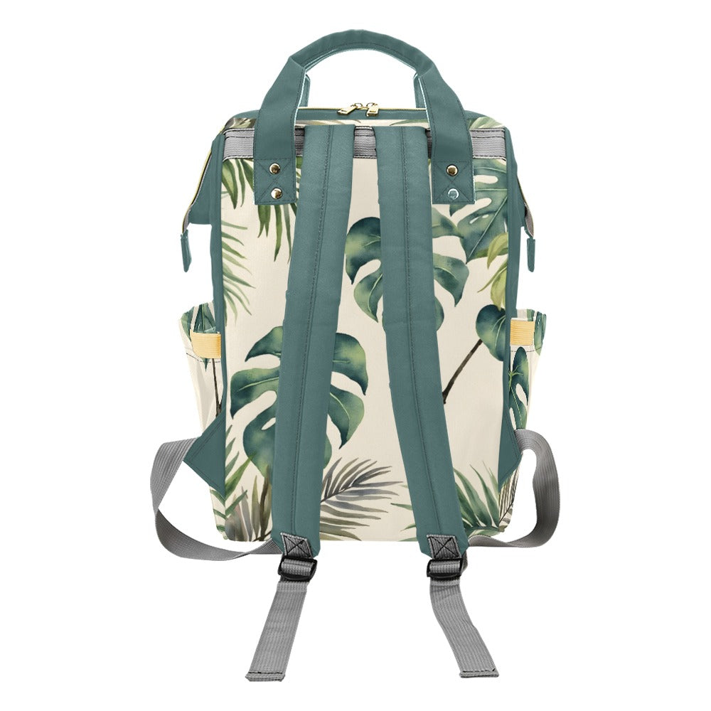 Monsteria leaves pattern cream bg Multi-Function Diaper Backpack/Diaper Bag (Model 1688)
