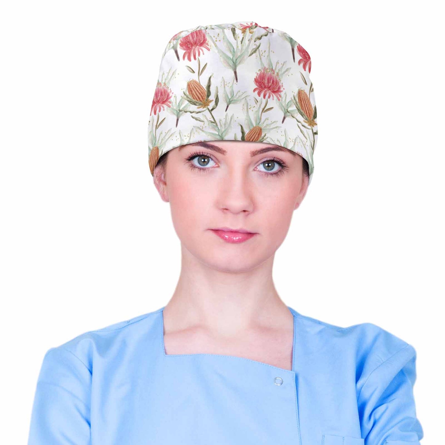 Nurse Scrub Cap Australian Floral Protea  Scrub Cap