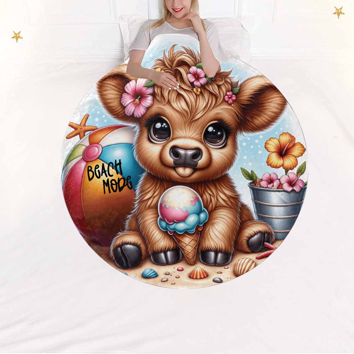Highland Cow Awd35118  Circular Micro Fleece Blanket 60"