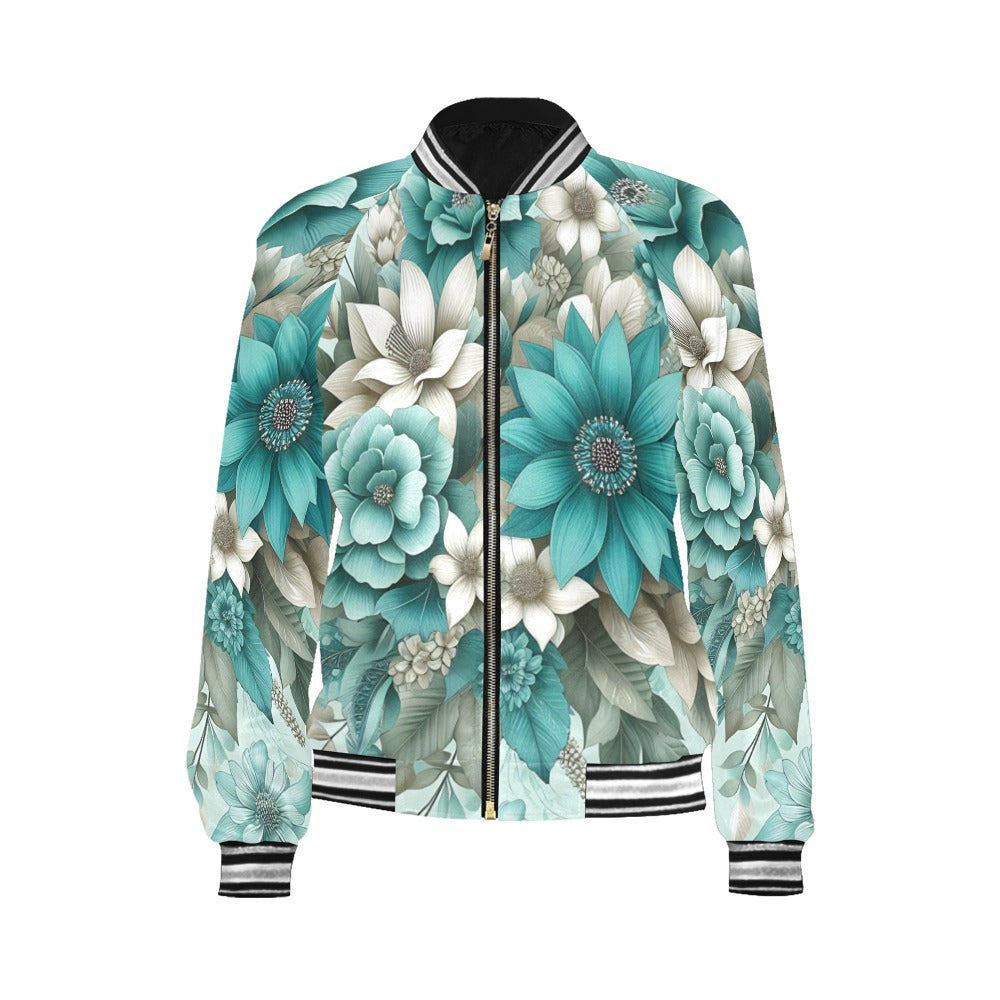 Green Floral awd440 Bomber Jacket for Women