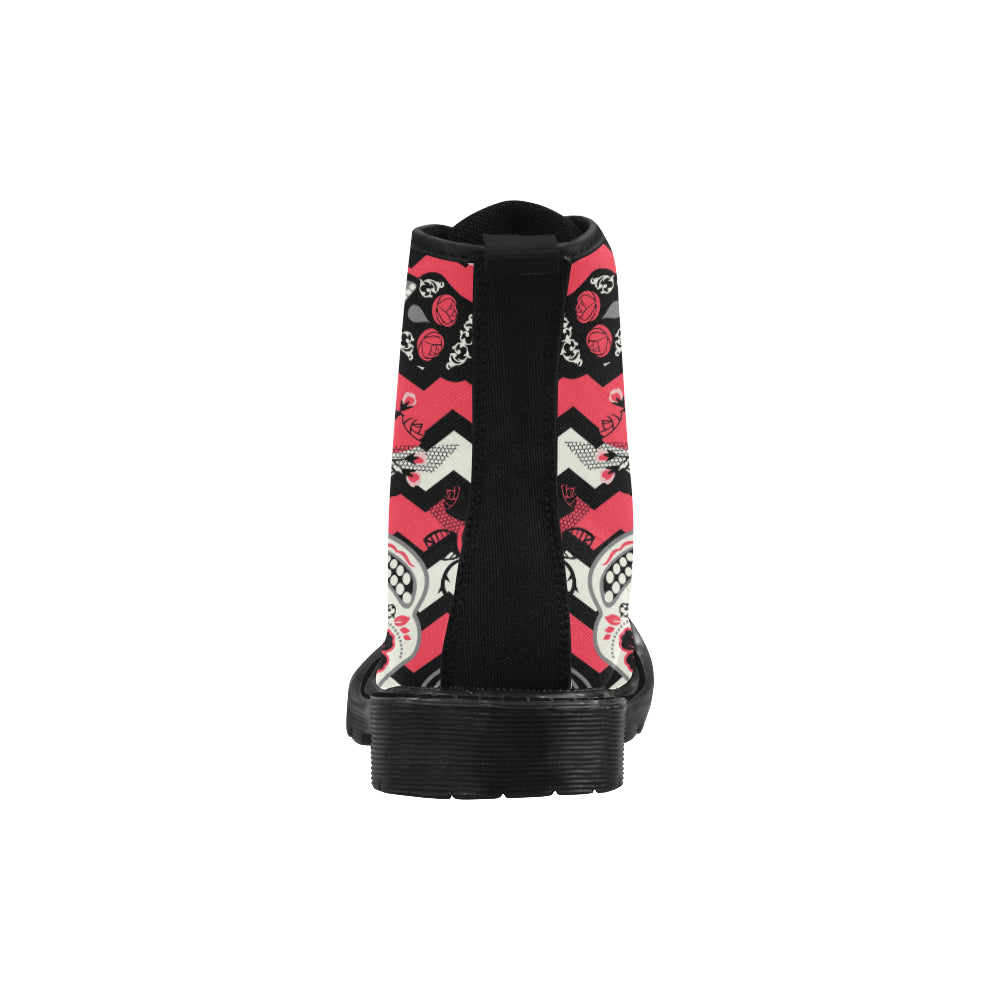 Martin Boots for Women (Black) Dia de los muertos Day of The Dead