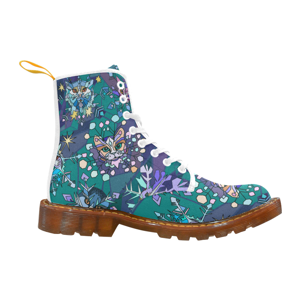Funny cartoon snowflakes with cat heads Martin Boots For Women Model 1203H