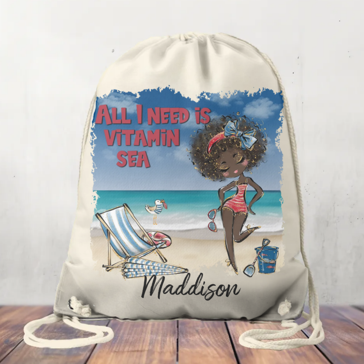 Canvas Drawstring Bag All I need is Vitamin Sea