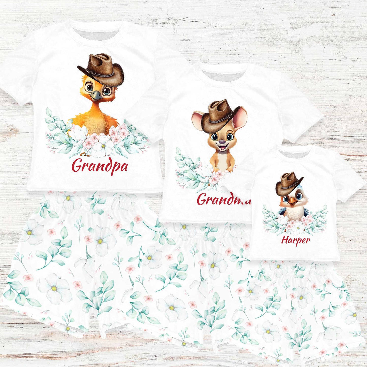 Personalised Australian Animals Country Christmas Matching Birthday Shirt and Short Sets