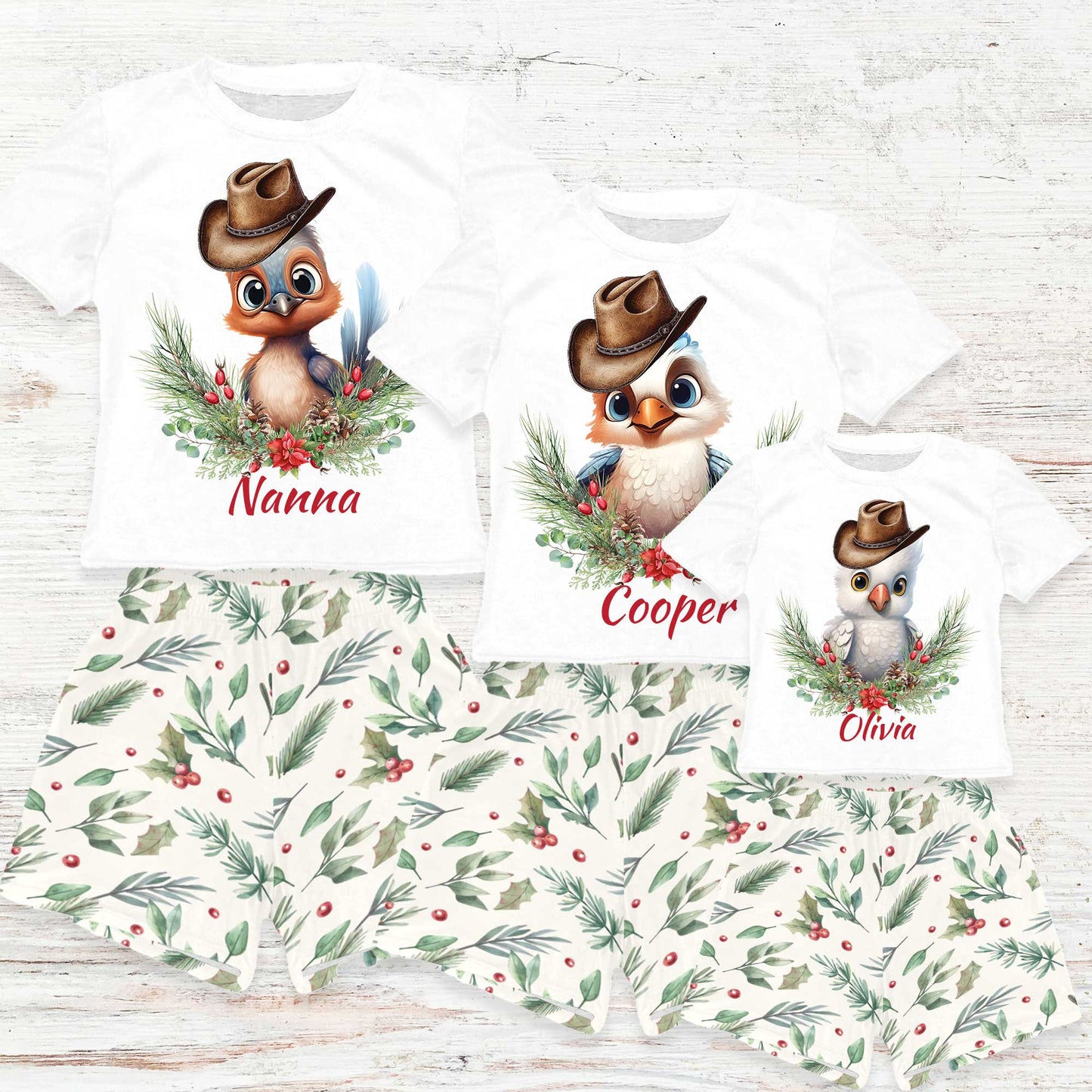 Personalised Australian Animals Country Christmas Matching Birthday Shirt and Short Sets