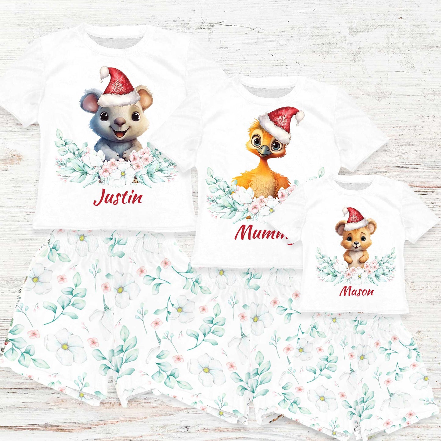 Personalised Australian Animals Christmas Matching Birthday Shirt and Short Sets