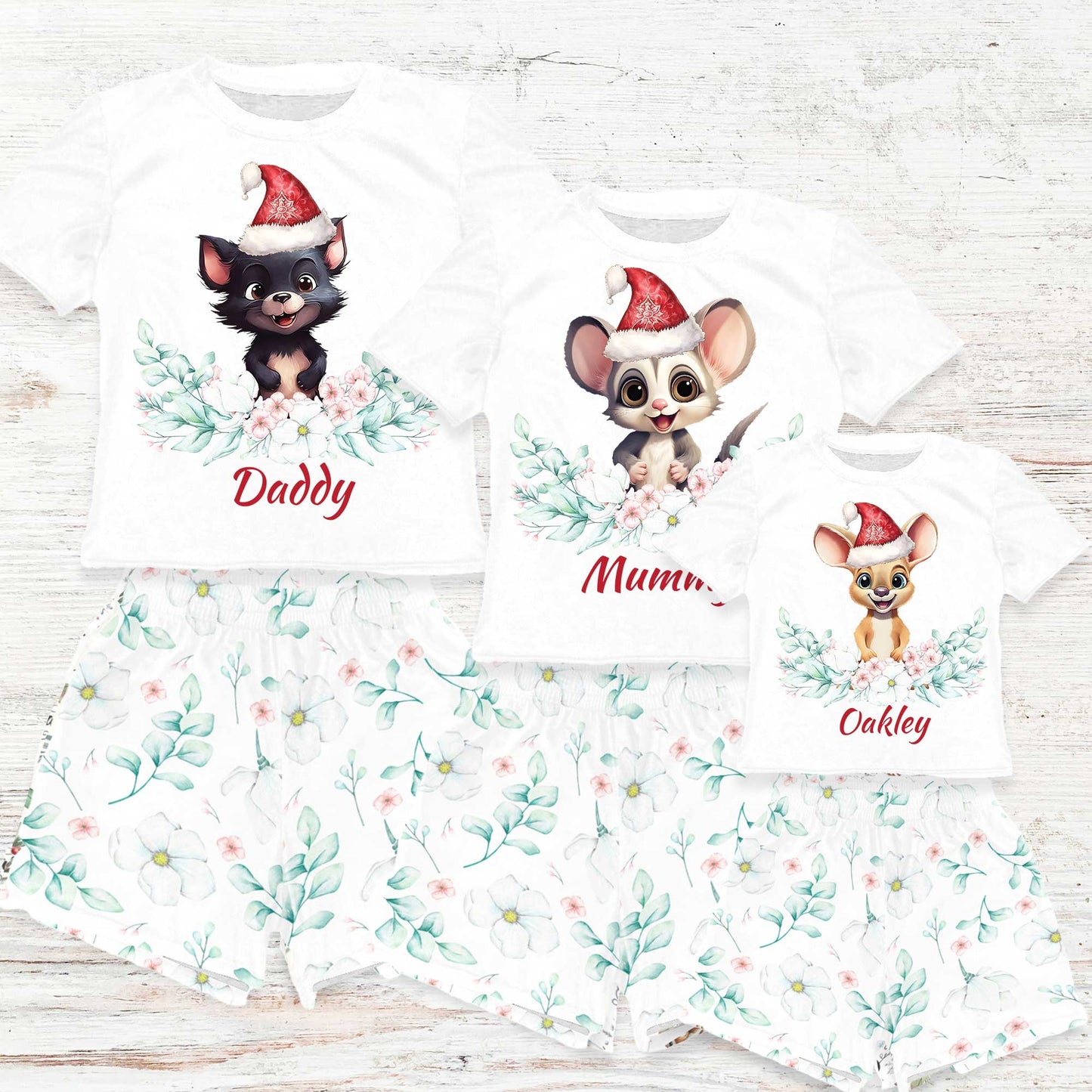 Personalised Australian Animals Christmas Matching Birthday Shirt and Short Sets