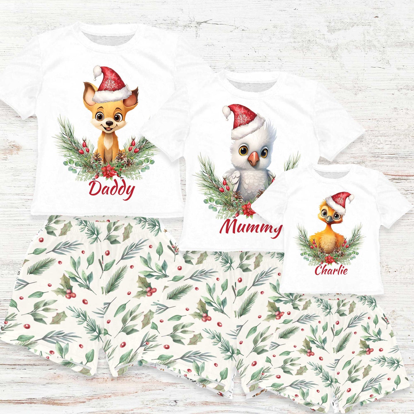 Personalised Australian Animals Christmas Matching Birthday Shirt and Short Sets