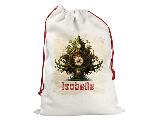 Steampunk Personalised Santa Sack Tree, Linen Bag