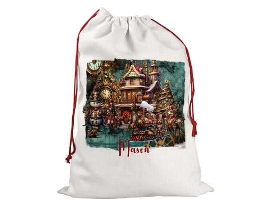 Steampunk Personalised Santa Sack, Linen Bag