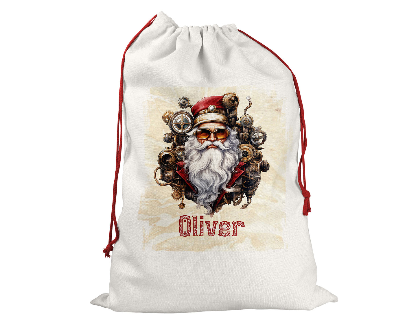 Steampunk Personalised Santa Sack, Linen Bag