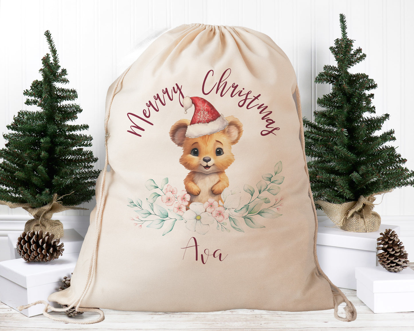 Personalised Santa Sack Australian Animals Eucalyptus Leaves, Our Largest Size