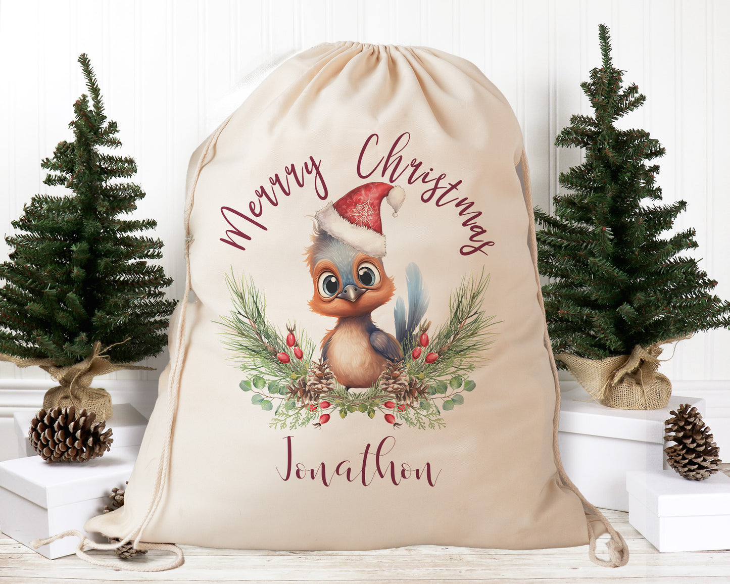 Personalised Santa Sack Australian Animals Eucalyptus Leaves, Our Largest Size