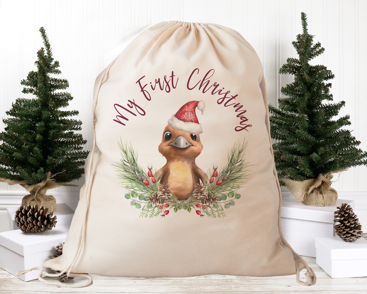 Personalised Santa Sack Australian Animals Eucalyptus Leaves, Our Largest Size