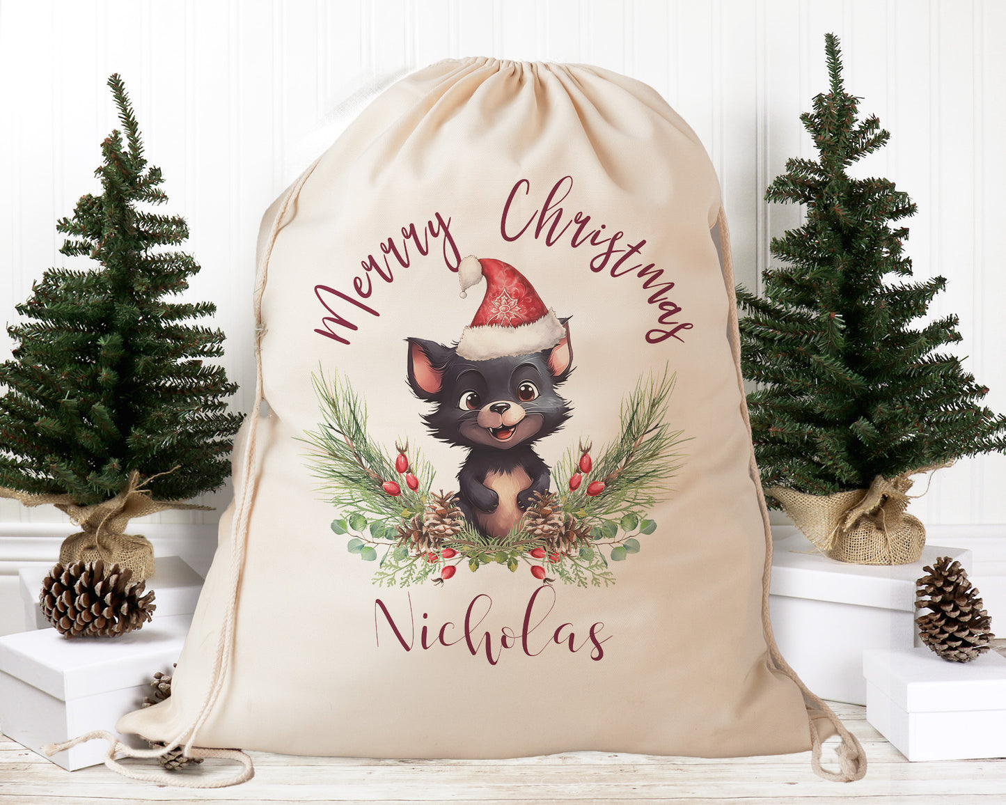 Personalised Santa Sack Australian Animals Eucalyptus Leaves, Our Largest Size