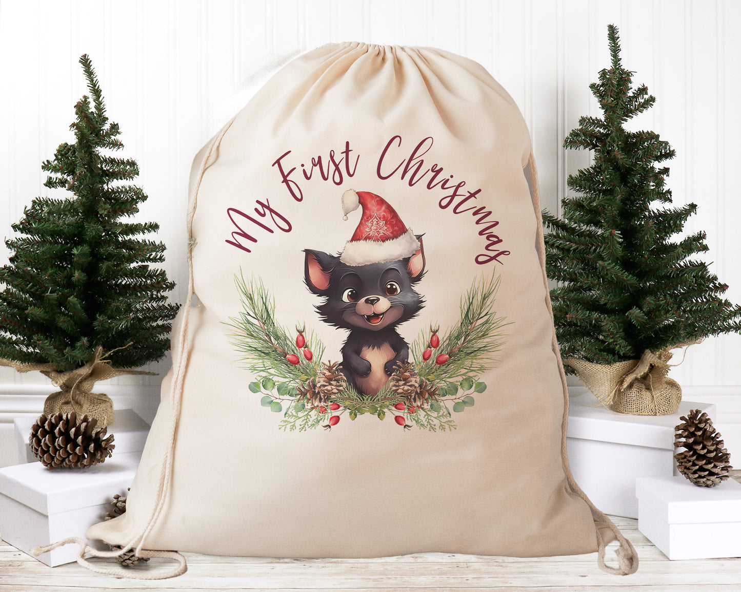 Personalised Santa Sack Australian Animals Eucalyptus Leaves, Our Largest Size