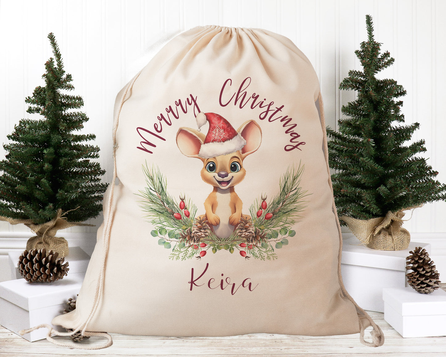 Personalised Santa Sack Australian Animals Eucalyptus Leaves, Our Largest Size