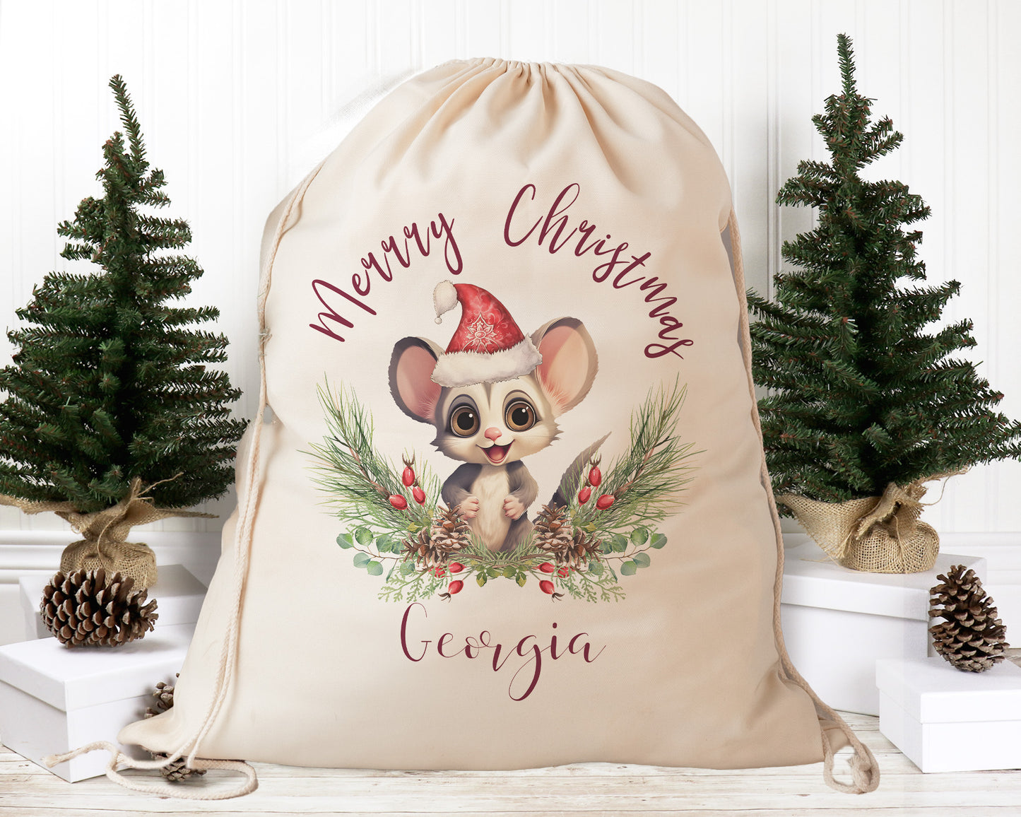 Personalised Santa Sack Australian Animals Eucalyptus Leaves, Our Largest Size