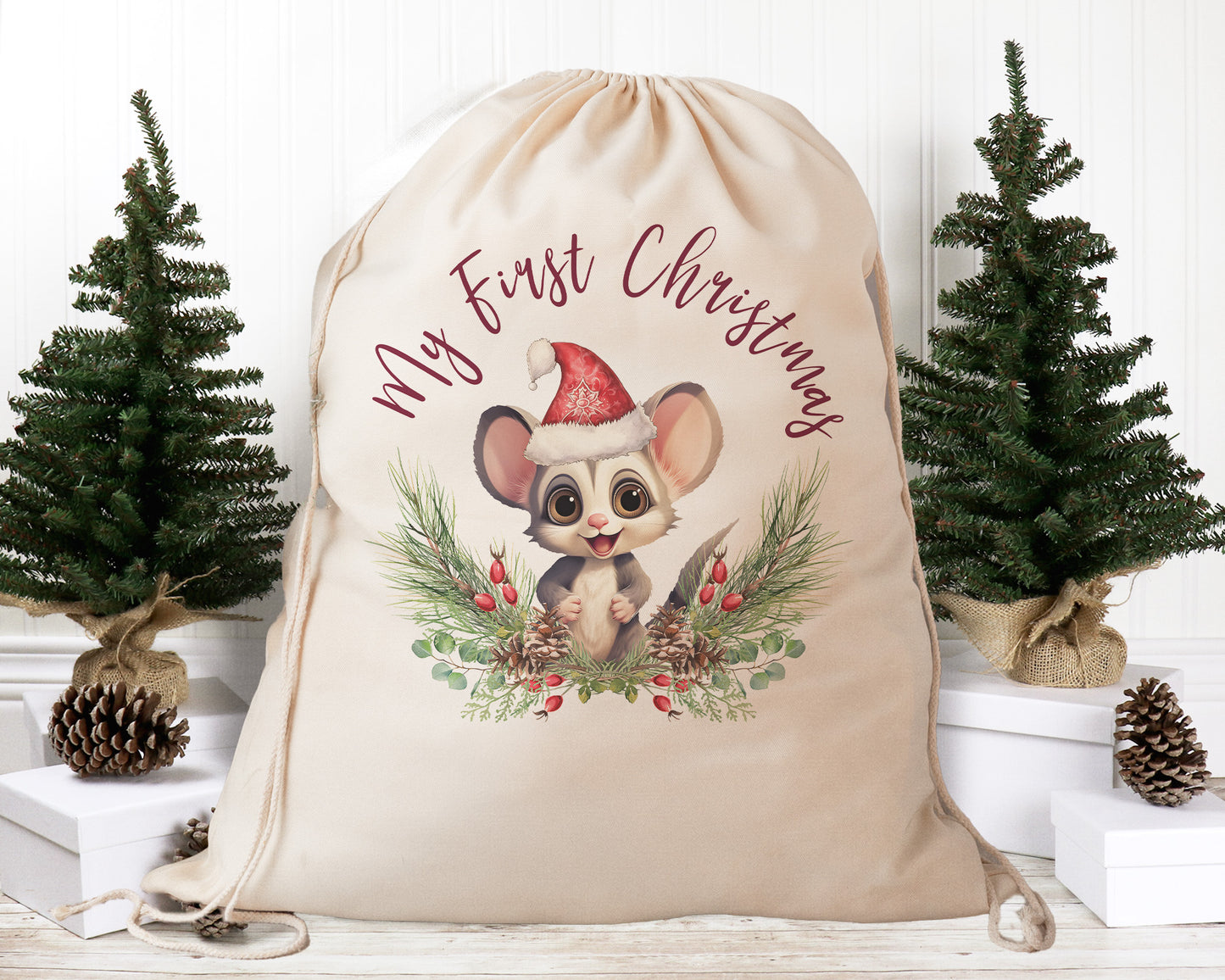 Personalised Santa Sack Australian Animals Eucalyptus Leaves, Our Largest Size