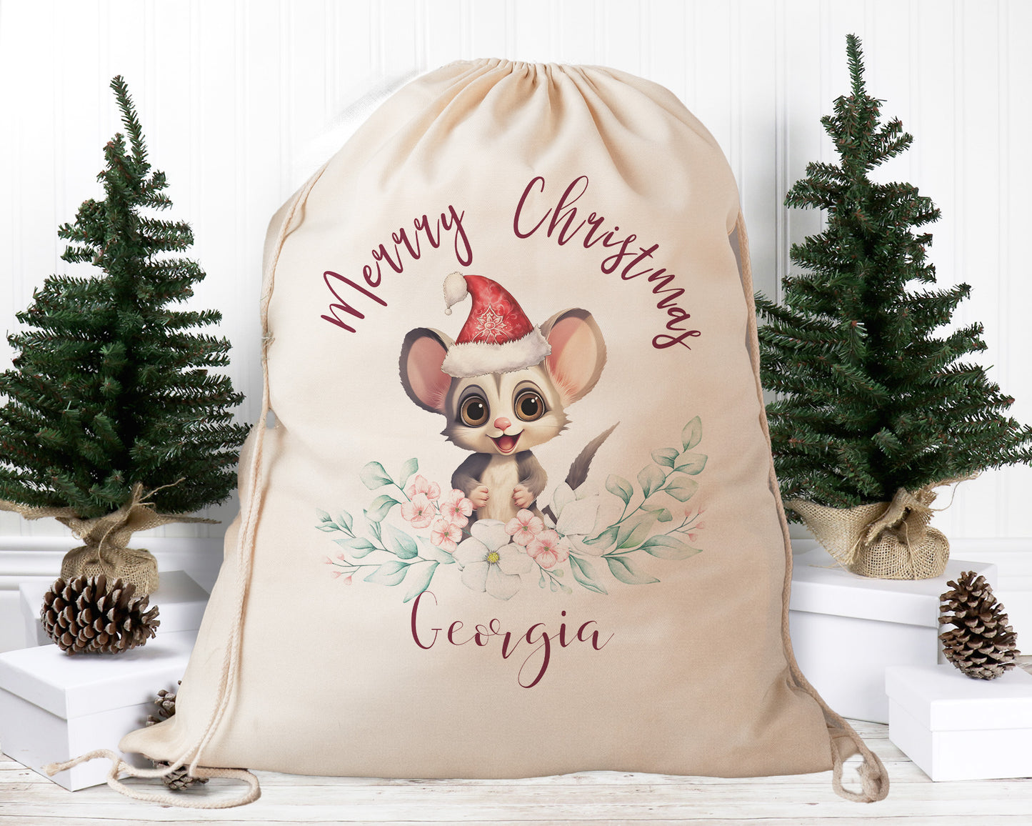 Personalised Santa Sack Australian Animals Eucalyptus Leaves, Our Largest Size