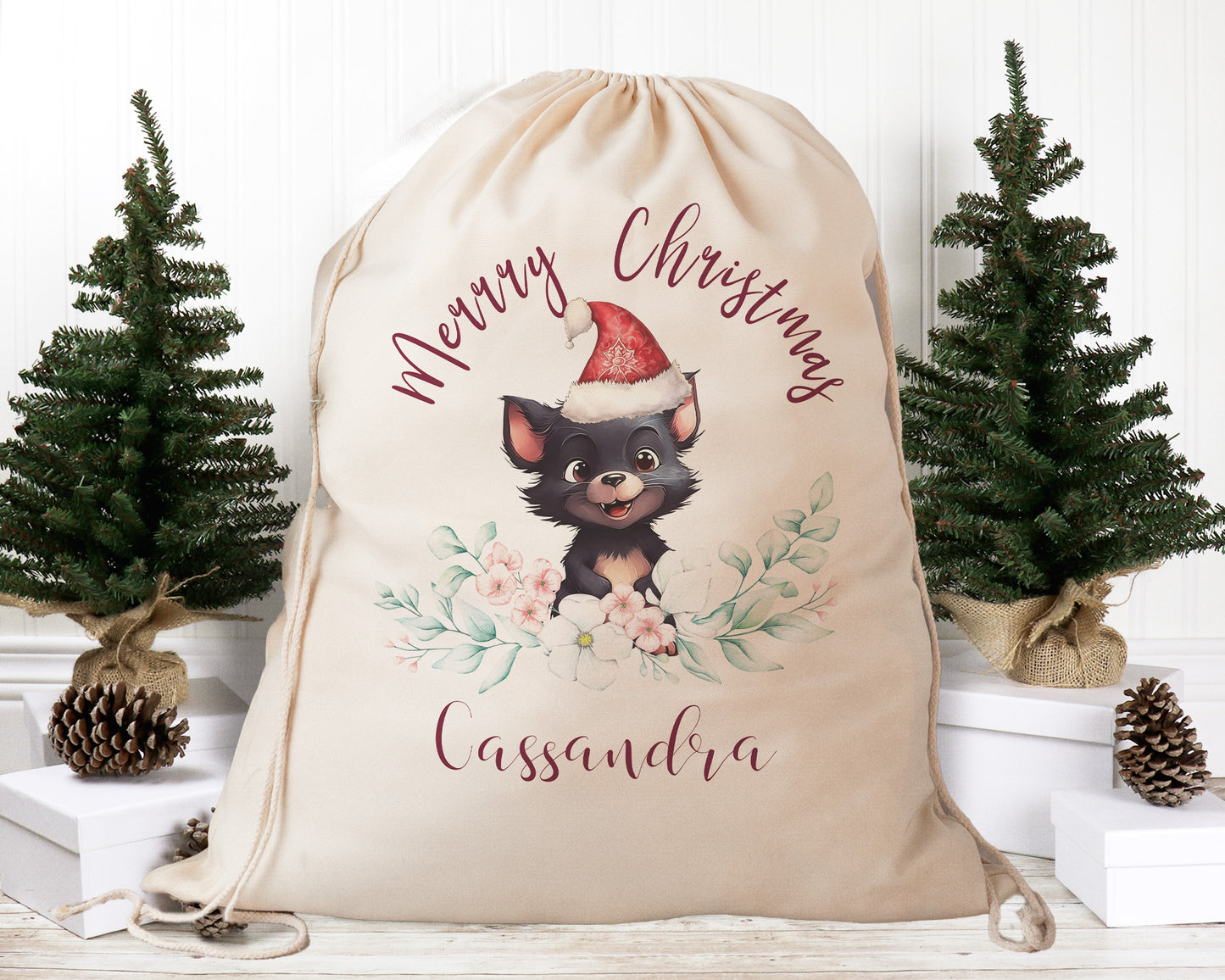 Personalised Santa Sack Australian Animals Eucalyptus Leaves, Our Largest Size