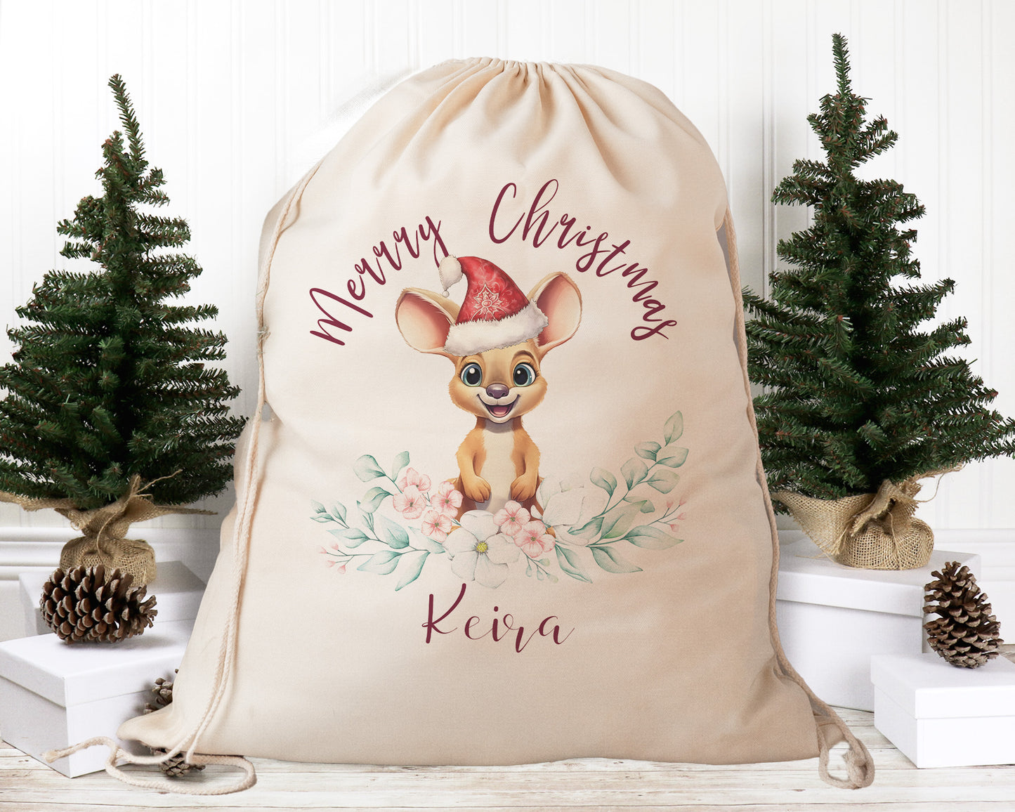 Personalised Santa Sack Australian Animals Eucalyptus Leaves, Our Largest Size