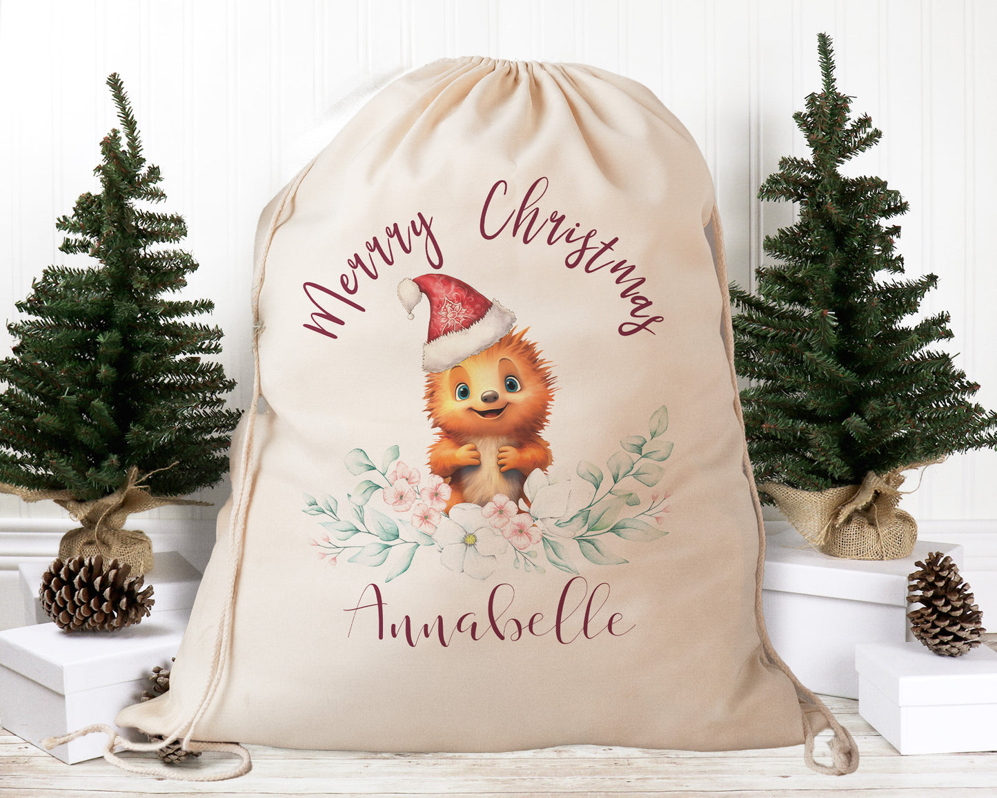 Personalised Santa Sack Australian Animals Eucalyptus Leaves, Our Largest Size