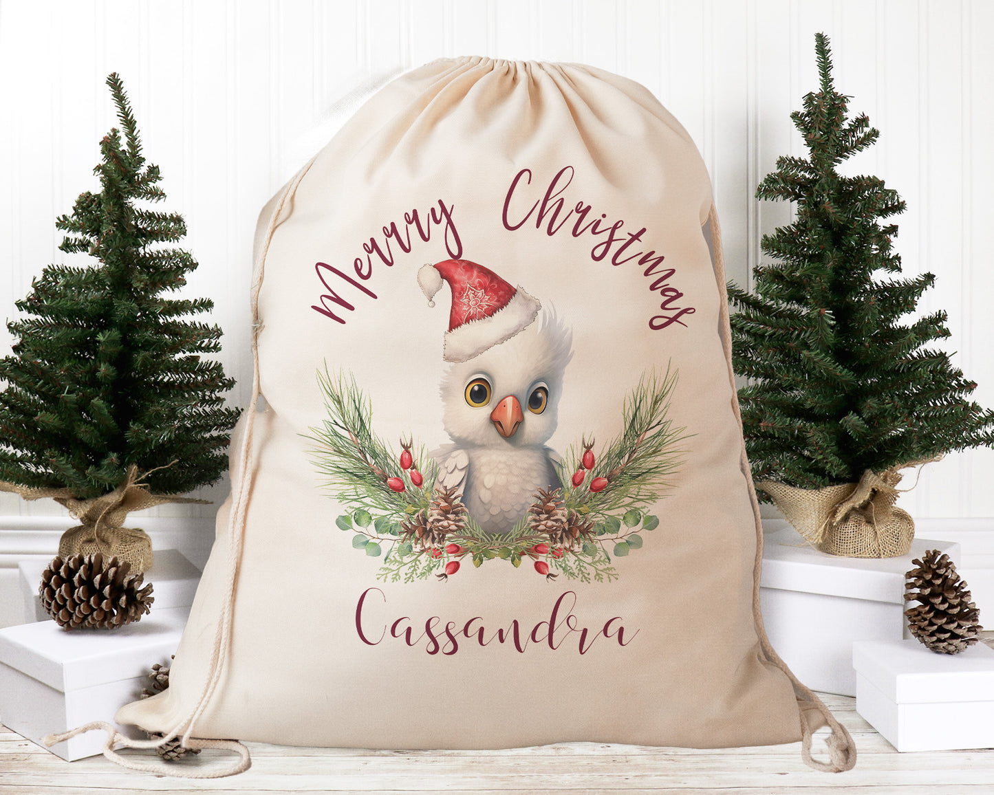 Personalised Santa Sack Australian Animals Eucalyptus Leaves, Our Largest Size