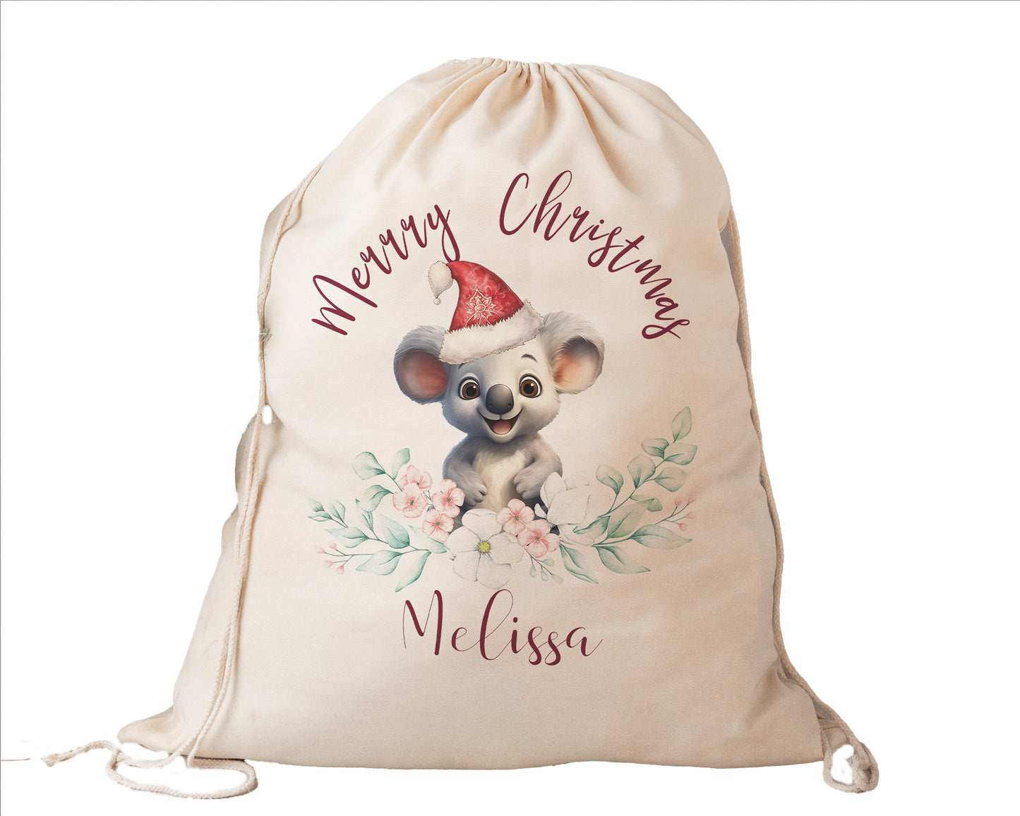 Personalised Santa Sack Australian Animals Eucalyptus Leaves, Our Largest Size