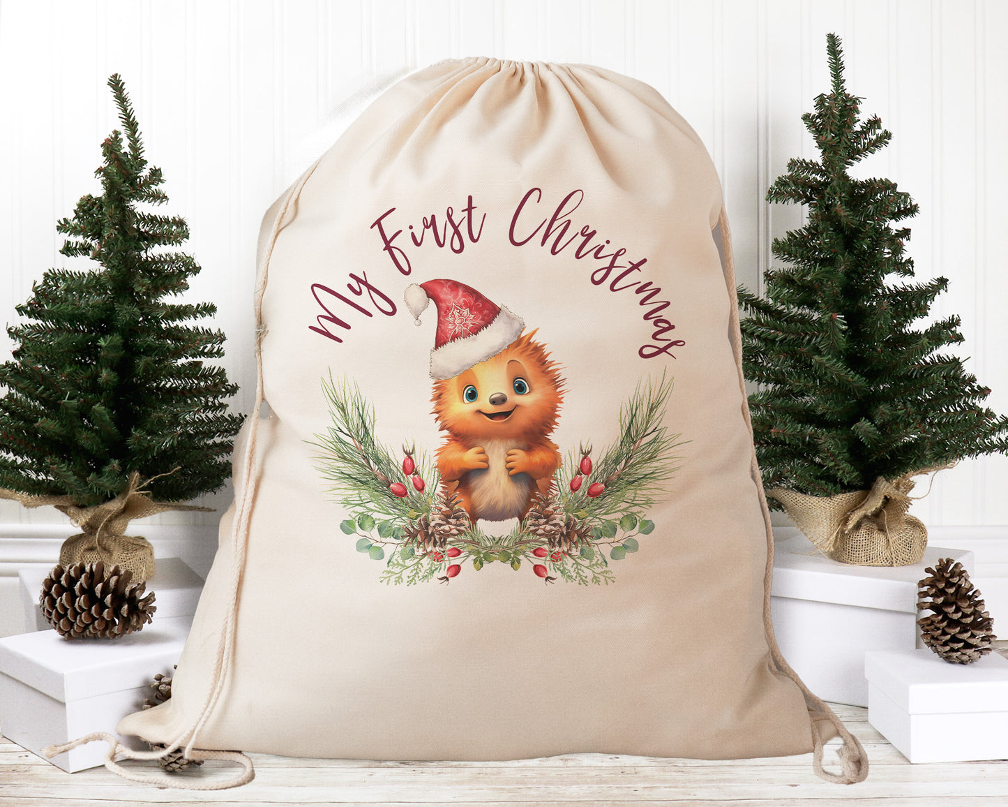 Personalised Santa Sack Australian Animals Eucalyptus Leaves, Our Largest Size