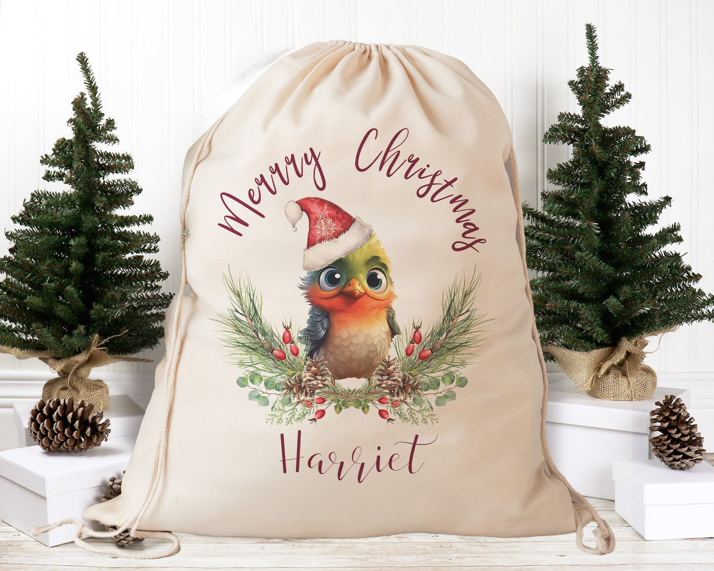 Personalised Santa Sack Australian Animals Eucalyptus Leaves, Our Largest Size