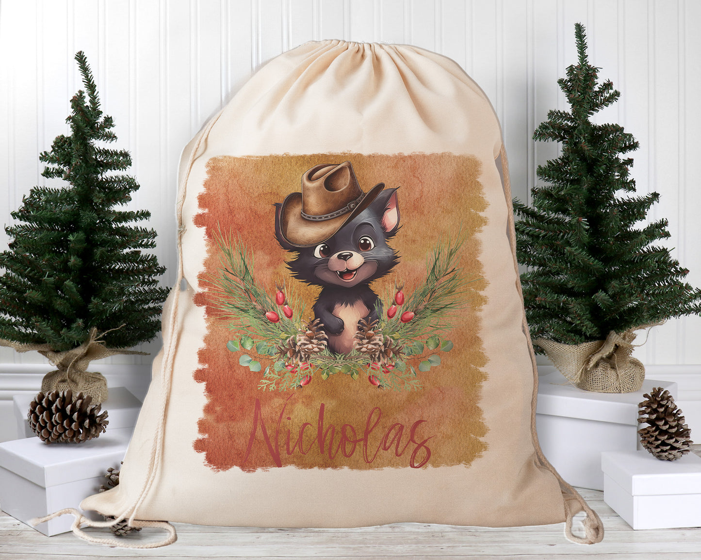 Personalised Santa Sack, Australian Animals Country Christmas, Our Largest Size, 60cm x 70cm