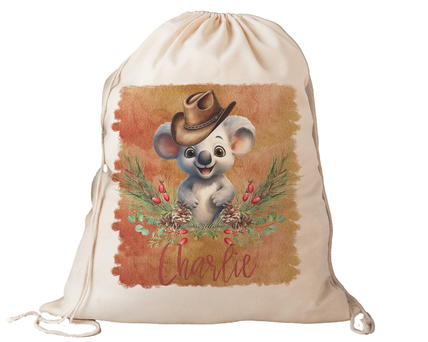 Personalised Santa Sack, Australian Animals Country Christmas, Our Largest Size, 60cm x 70cm