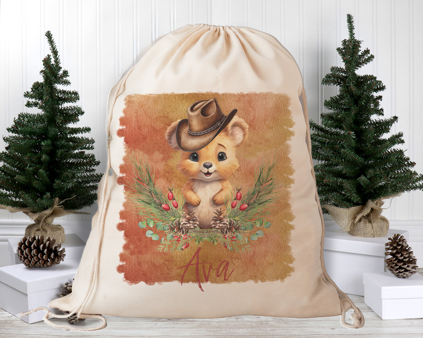 Personalised Santa Sack, Australian Animals Country Christmas, Our Largest Size, 60cm x 70cm