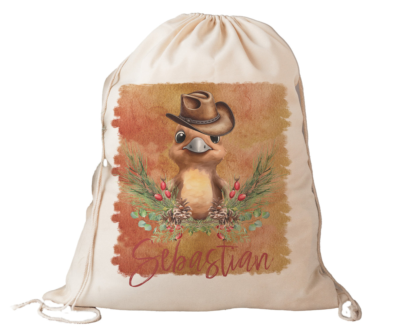 Personalised Santa Sack, Australian Animals Country Christmas, Our Largest Size, 60cm x 70cm