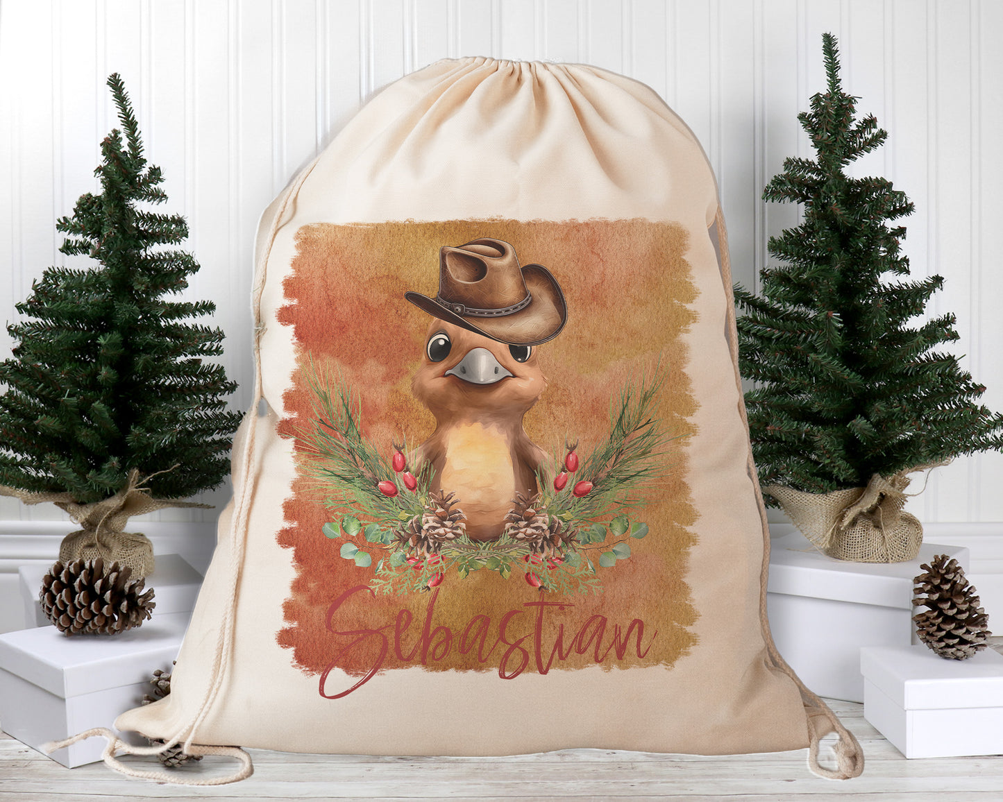 Personalised Santa Sack, Australian Animals Country Christmas, Our Largest Size, 60cm x 70cm