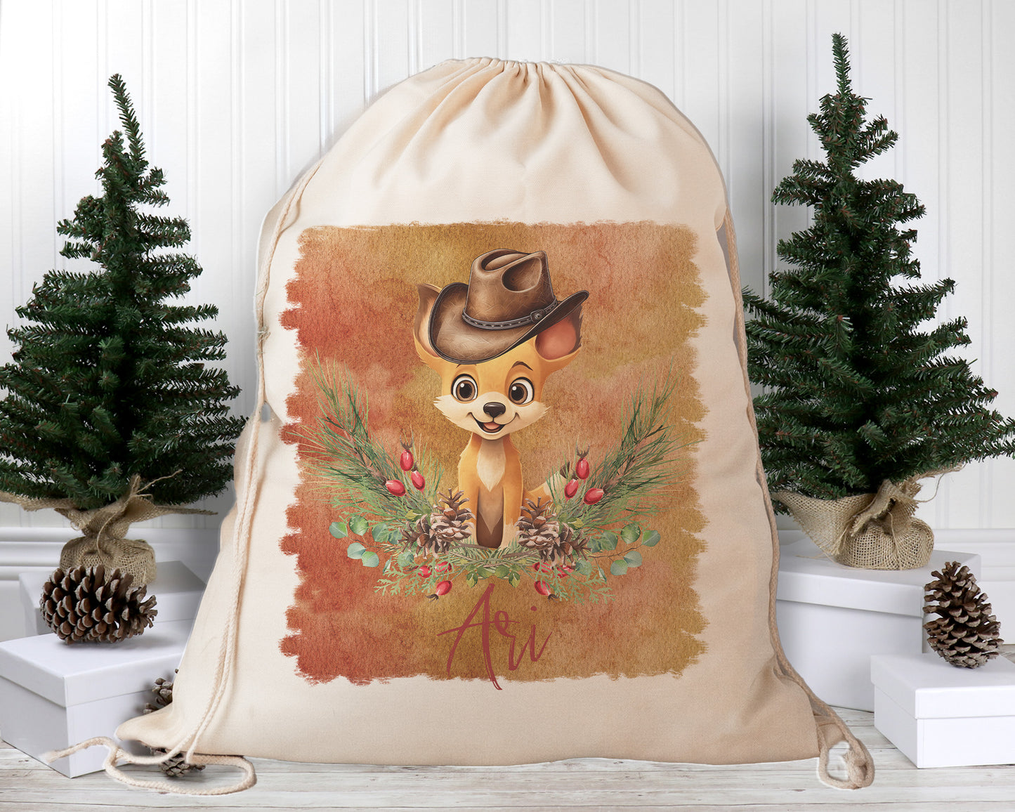 Personalised Santa Sack, Australian Animals Country Christmas, Our Largest Size, 60cm x 70cm